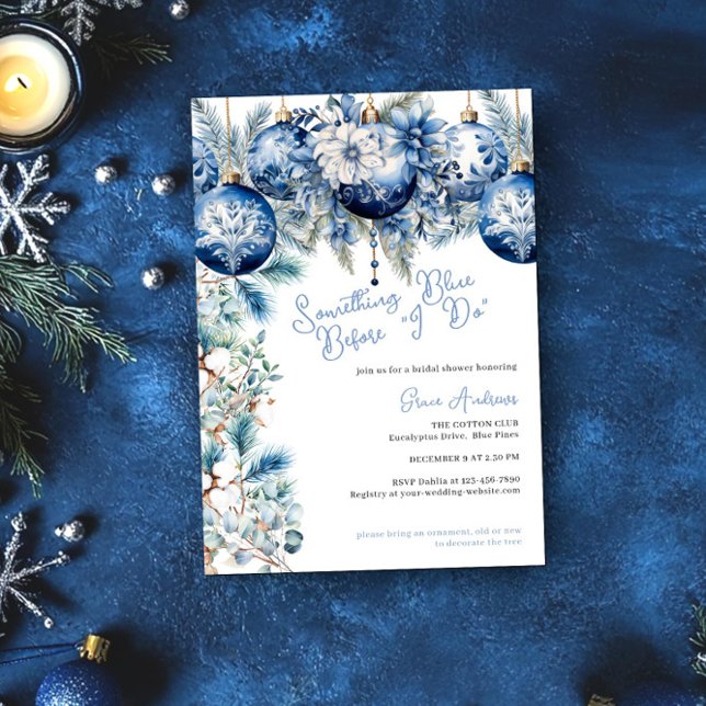 Etwas Blau bevor ich Weihnachts-Brautparty machen Einladung (Something Blue Before I Do Christmas Bridal Shower Invitation by Darling & May)