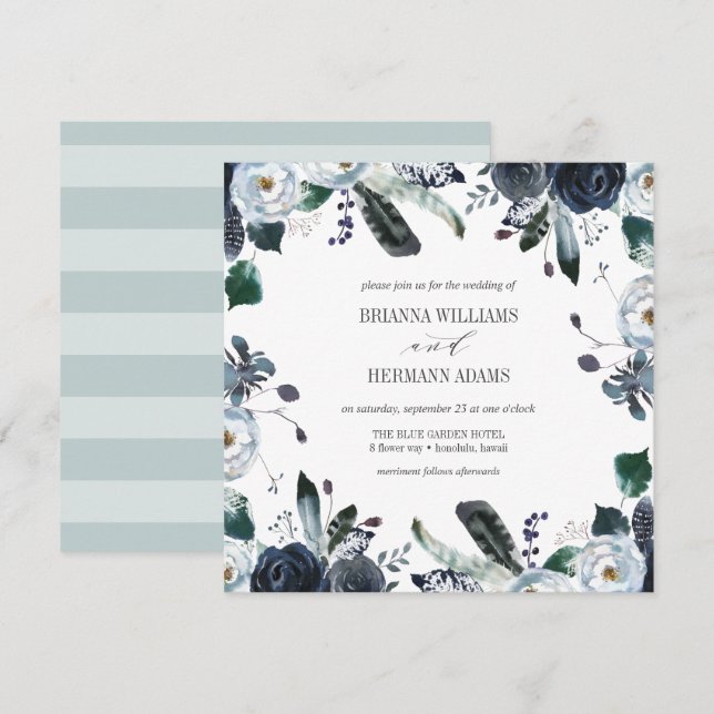 Etwas Blau | Boho Botanische Hochzeit Einladung (Vorne/Hinten)
