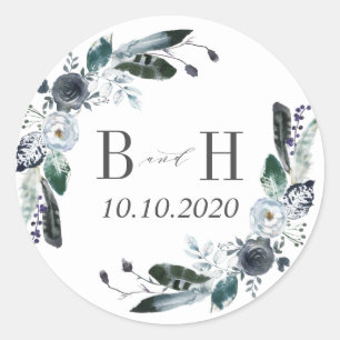 Etwas Blau   Boho Chic Monogram Wedding Runder Aufkleber