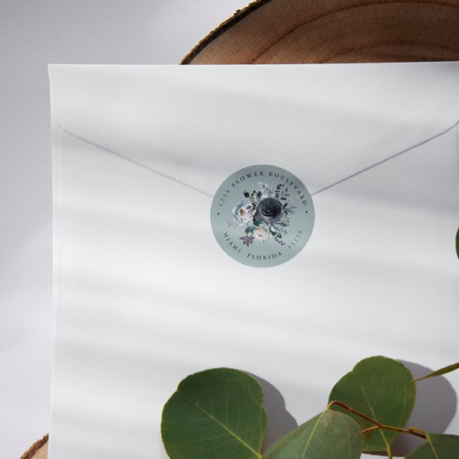 Etwas Blau | Botanische Bouquet-Rücksendeadresse Runder Aufkleber (Von Creator hochgeladen)