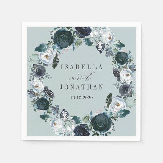 Etwas Blau | Hochzeit mit Blumenkranz Custom Serviette (Vorderseite)