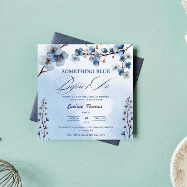 Etwas Blau mache ich Blossom Brunch Brautparty Einladung ( Something Blue Before I Do Bridal typography watercolor modern elegant calligraphy script brunch)