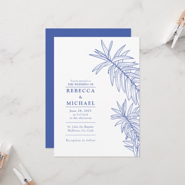 Etwas Blau Minimalistisch botanisch Einladung (Vorderseite/Rückseite Beispiel)