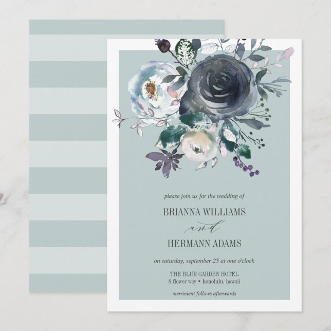 Etwas Blau | Moderne botanische Hochzeit Einladung (Vorne/Hinten)