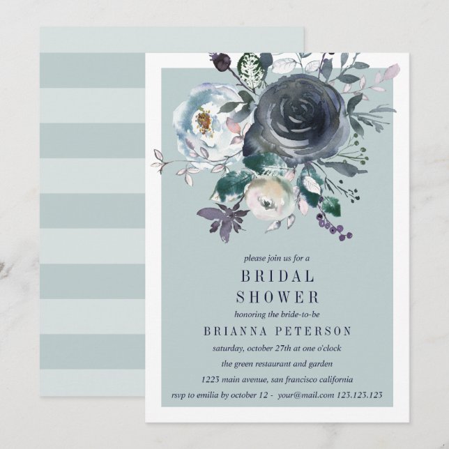 Etwas Blau | Peony Floral Brautparty Einladung (Vorne/Hinten)