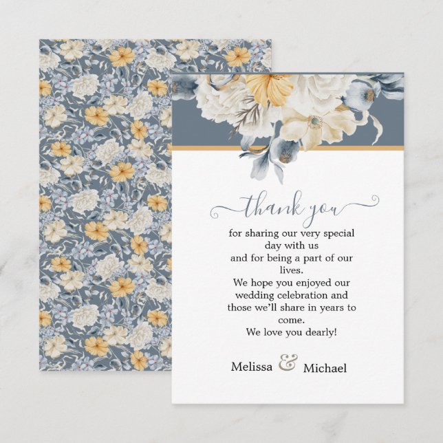 ETWAS BLAUE Dusky Floral Wedding Dankeskarte (Vorne/Hinten)