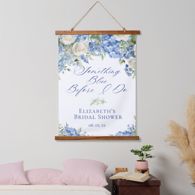 Etwas Blaue Hortensien-Brautparty-Hintergrund Wandteppich Mit Holzrahmen (Schlafzimmer)