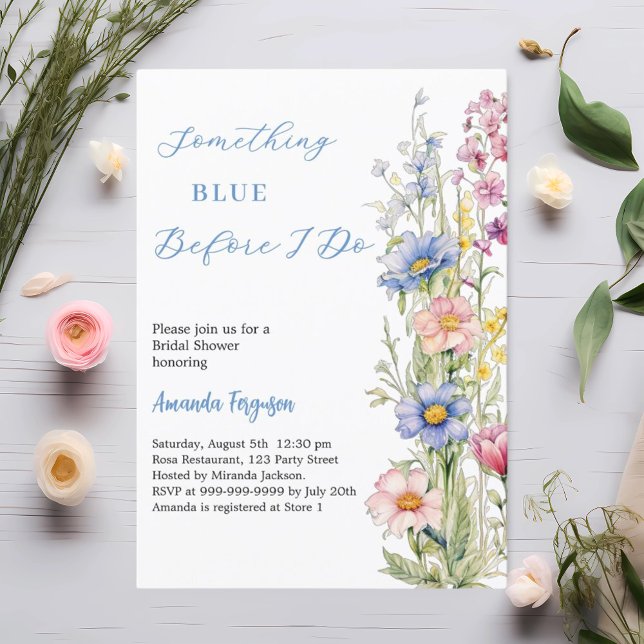 Etwas blaues blumenrosa lila Brautparty Einladung (Von Creator hochgeladen)