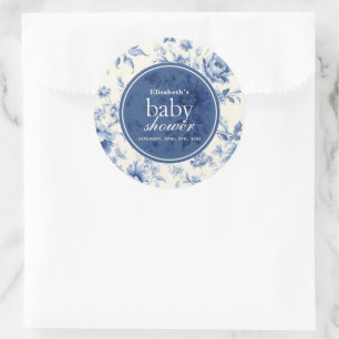 Etwas Blaues Blumiges Französisches Toile Baby Sho Runder Aufkleber