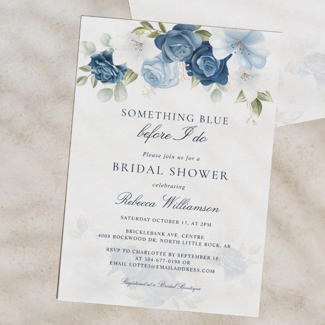 Etwas blaues Floral, bevor ich Brautparty mache Einladung (Something Blue Before I Do Floral Watercolor Bridal Shower Invitation)