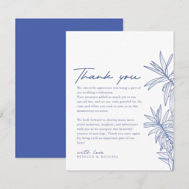 Etwas Blaues Handgezeichnetes botanisches Dankeskarte (Vorne/Hinten)