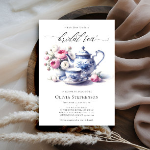 Etwas Blaues Toile Rosen Chic Braut-Tea-Shower Einladung