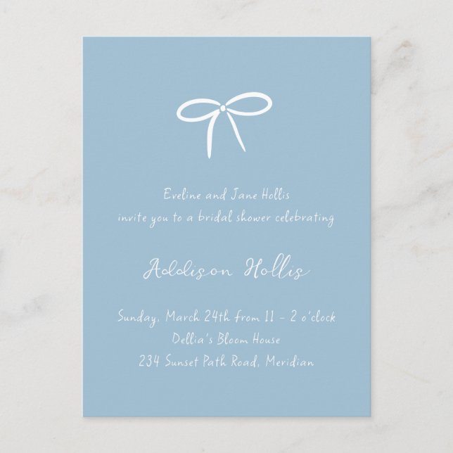 Etwas Blue Bow Brautparty Postkarte (Vorderseite)