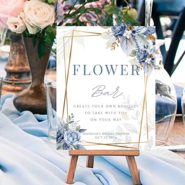 Etwas Blue Bridal Blume Bar Sign Poster (Something Blue Bridal Flower Bar Sign Poster)