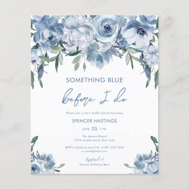 Etwas Blue Budget Bridal Dusche Einladung (Vorderseite)