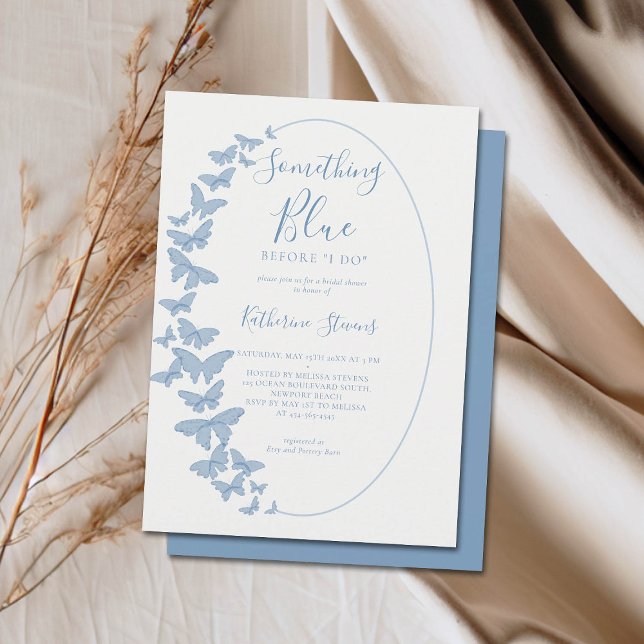 Etwas Blue Butterfets Boho Chic Brautparty Einladung (something blue bridal shower invitation butterflies boho chic frame romantic garden backyard classy)