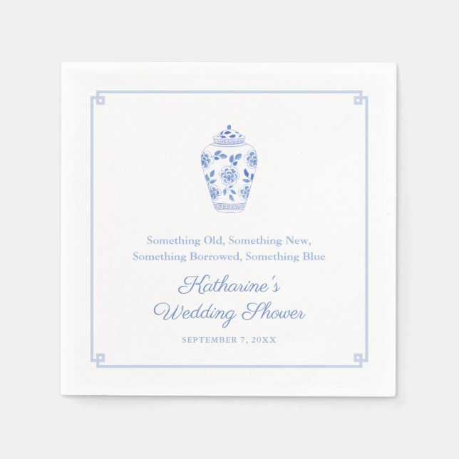 Etwas Blue Chinoiserie Wedding Brautparty Serviette (Vorderseite)