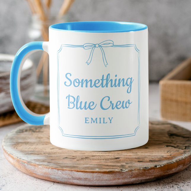 Etwas Blue Crew Bow Bridesmaid Brautparty Tasse (Stylish and chic 'Something Blue Crew' mug! Ideal for coffee mornings and trendy bridal party gifts.)