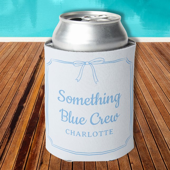 Etwas Blue Crew Elegante Bow Individuelle Name Dosenkühler (Chic Bow Custom 'Something Blue Crew' Can Cooler - Perfect for Trendy & Stylish Bachelorette Parties)