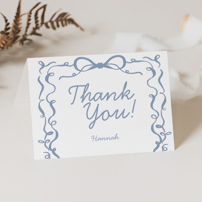 Etwas Blue Dusty Blue Bow Brautparty Dankeskarte (Von Creator hochgeladen)