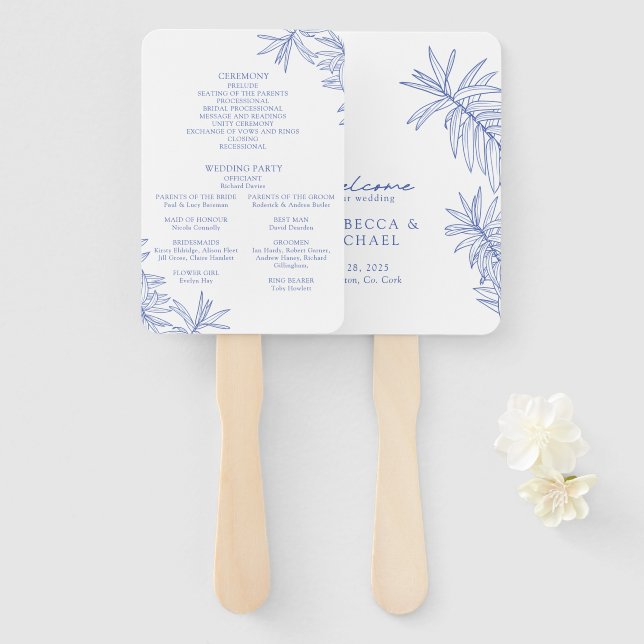 Etwas Blue Elegant Botanischer Dienstorden Fächer (Vorne und Hinten)