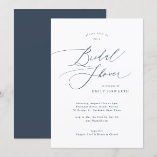 Etwas Blue Elegante Calligraphy Brautparty Einladung