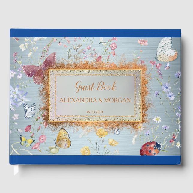 Etwas Blue Elegante Wildblume Hochzeit Gästebuch (Vorderseite)