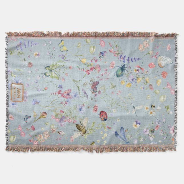 Etwas Blue Elegante Wildblume Hochzeit Keepake Decke (Vorderseite)