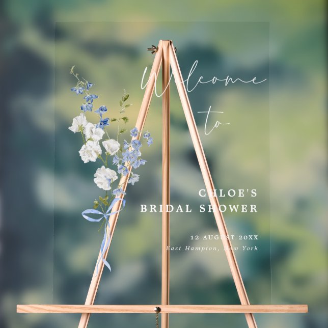 Etwas Blue Floral Bouquet Bow Bridal Dusche Acrylschild (Neutral)
