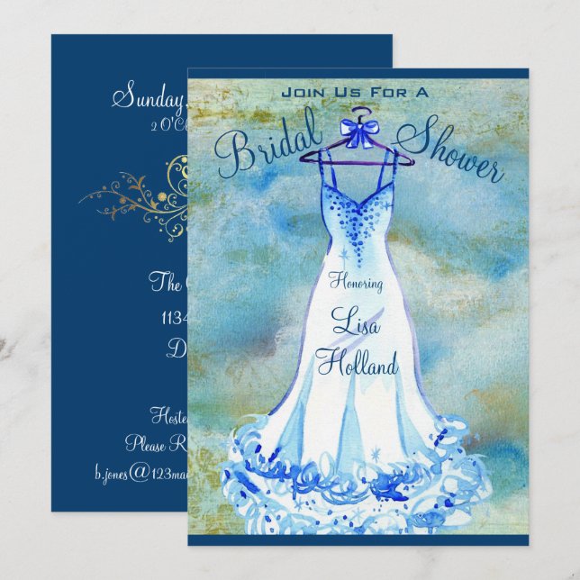 Etwas Blue Floral - Brautdusche Einladung (Vorne/Hinten)