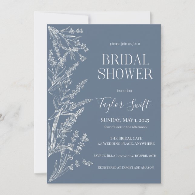 Etwas Blue Floral Brautparty Einladung (Vorderseite)