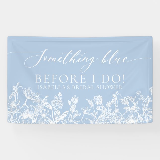 Etwas Blue Floral Brautparty Foto Hintergrund Banner (Horizontal)