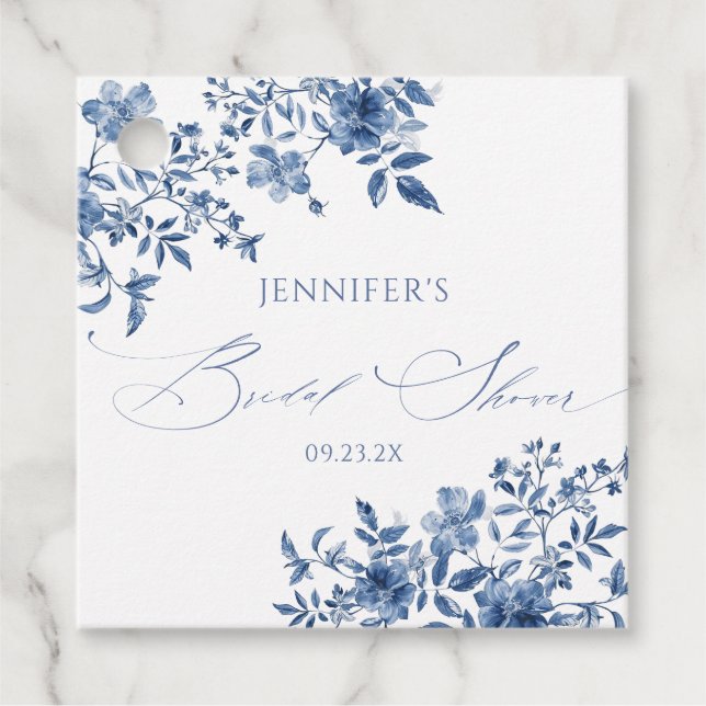 Etwas Blue Floral Brautparty Geschenkanhänger (Vorderseite)