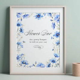 Etwas Blue Floral Frame Calligrafy Blume Bar Poster