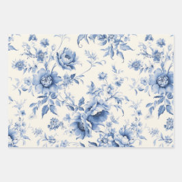 Etwas Blue Floral French Toile Chinoiserie Geschenkpapier Set