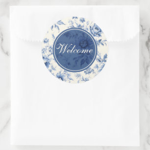 Etwas Blue Floral French Town Willkommen Runder Aufkleber