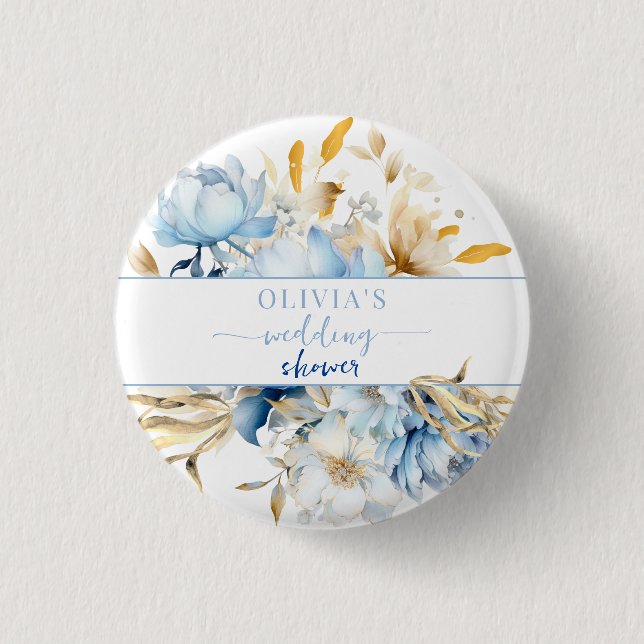 Etwas Blue Floral Gold Polterabend Button (Vorderseite)