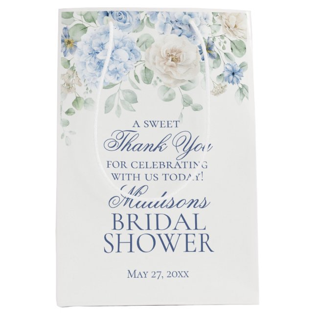Etwas Blue Floral Hydrangea Brautdusche Gefallen Mittlere Geschenktüte (Vorderseite)