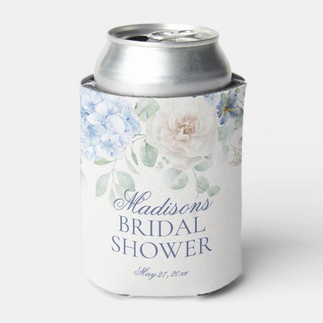 Etwas Blue Floral Hydrangea Brautparty Dosenkühler (Kanne Vorderseite)