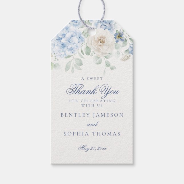Etwas Blue Floral Hydrangea Gastgeschenk Hochzeit Geschenkanhänger (Vorderseite)
