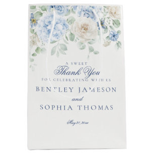 Etwas Blue Floral Hydrangea Gastgeschenk Hochzeit Mittlere Geschenktüte