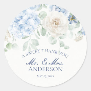 Etwas Blue Floral Hydrangea Wedding Circle Runder Aufkleber