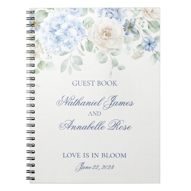 Etwas Blue Floral Hydrangea Wedding Guest Book Notizblock (Vorderseite)