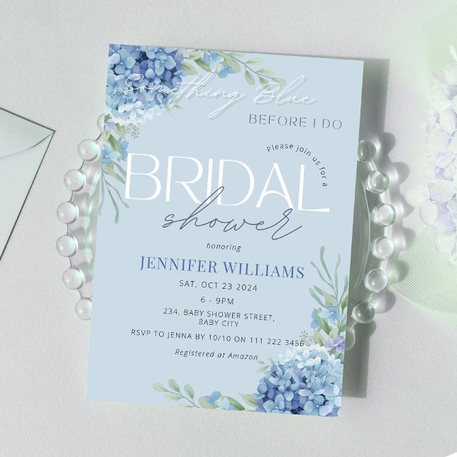 Etwas Blue Hydrangea Floral Brautparty Einladung (Something Blue Floral Hydrangea Romantic Elegant Bridal Shower Invitation)