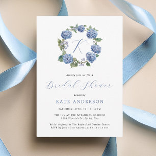 Etwas Blue Hydrangeas Monogram Brautparty Einladung