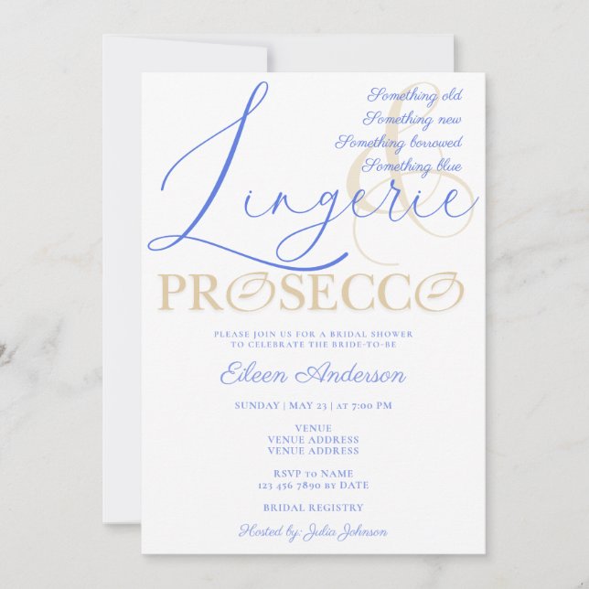 Etwas Blue Lingerie & Prosecco Brautparty Einladung (Vorderseite)