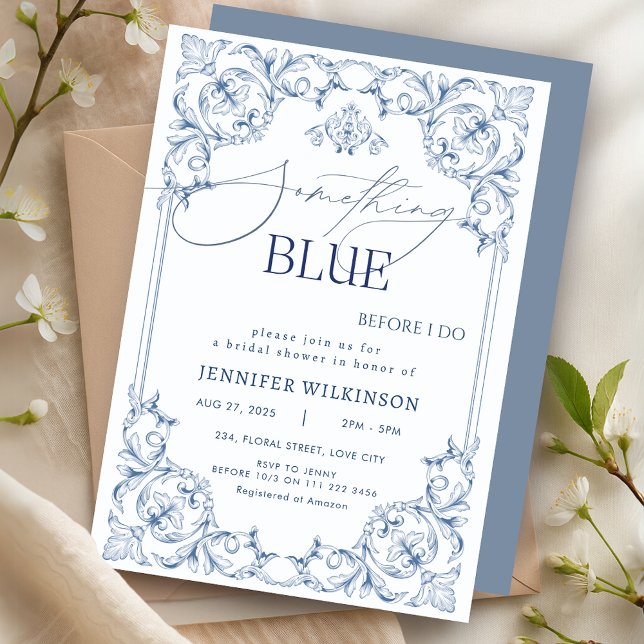 Etwas Blue Regency Vintag Brautparty Einladung (Something Blue Regency Vintage Bridal Shower Invitation)
