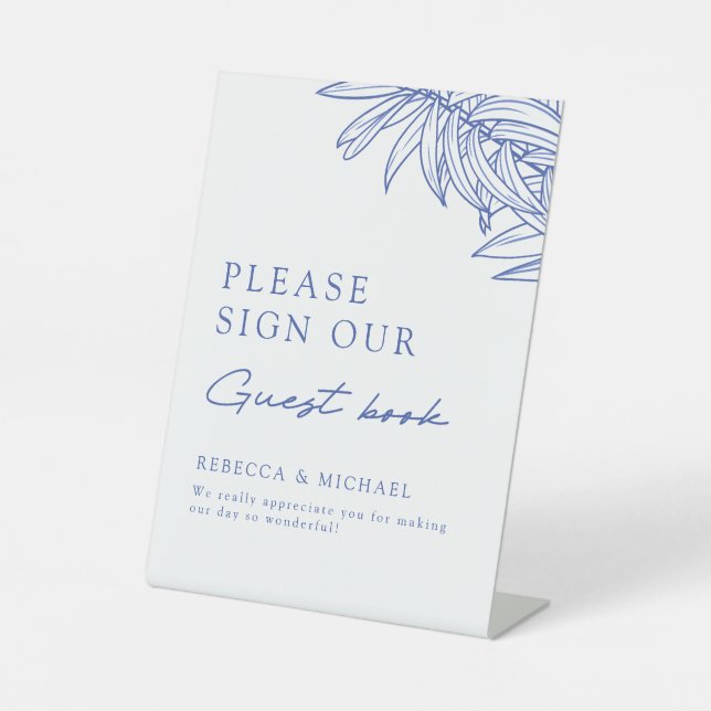 Etwas Blue Simple Botanic Guest Book Sockelschild (Vorderseite)