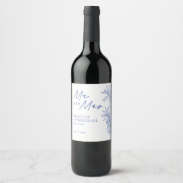 Etwas Blue Simple Botanical Mr & Mrs Wedding Weinetikett