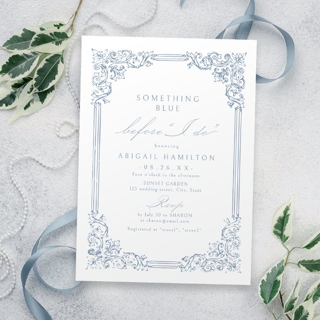 Etwas Blue Vintag Frame Elegantes Brautparty Einladung (Something Blue Vintage Frame Elegant Bridal Shower Invitation)